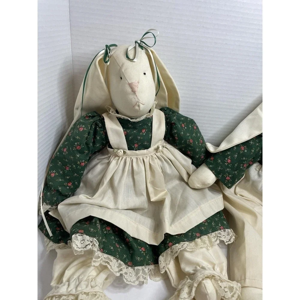 2 Rabbit Floppy Ear Granny Core Bunny Country Rag Doll Stuffed Boy Girl 19 inch